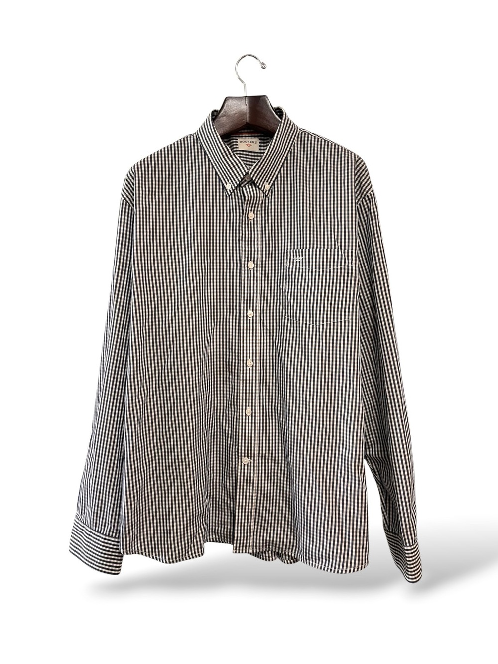 Dockers Blue/White/Beige Gingham Button-Down Shirt, 2XL